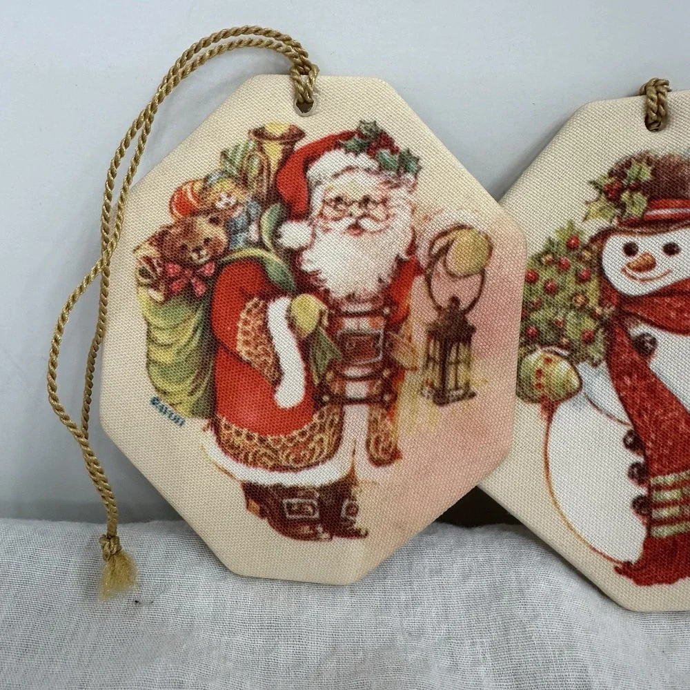 Set of 3 Avon‎ Double Sided Snowman Angel Santa Mrs Fabric Christmas Ornament